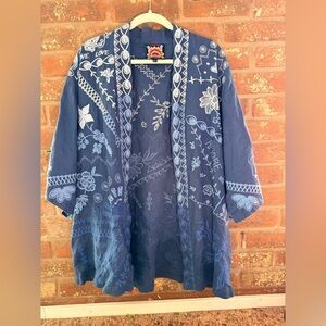Johnny Was Blue Embroidered Cape